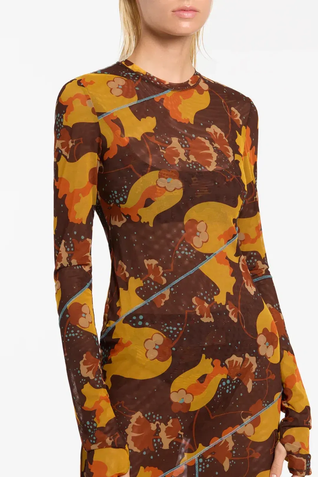 Sir the Label Jacques Mesh Panelled Midi Dress Brown Floral Size 1/ AU 8 for rent on The Volte - main image