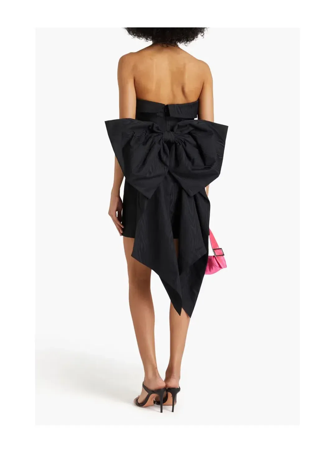 Rebecca Vallance Malone Strapless Bow-Embellished Moire Mini Dress Black Size 10 for rent on The Volte - main image