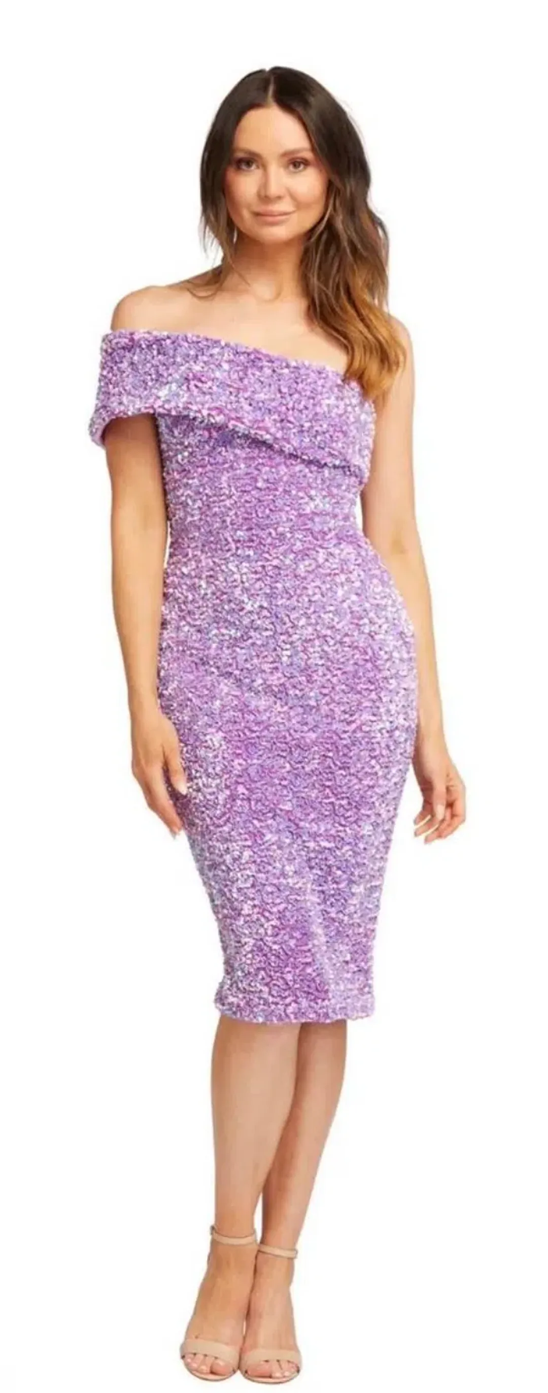 Eliya The Label Alyssa Midi Dress Purple Sequin Size XS / AU 6 for rent on The Volte - main image