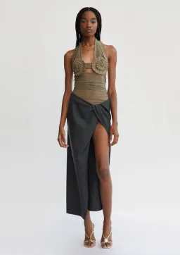 Bec & Bridge Wave Crush Halter Top Taupe & Crawford Twist Skirt Charcoal Set Size 10 for rent on The Volte - image 1