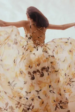 Aje Botanica Cross Back Midi Dress Pressed Sunflowers Size 8 for rent on The Volte - image 4