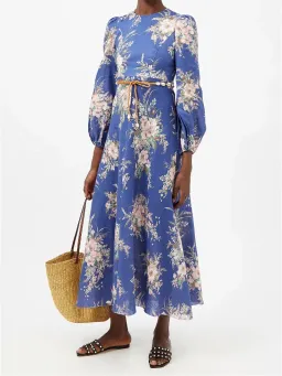 Zimmermann Moonshine Floral Linen Maxi Dress Blue Size 1 / AU 10 for rent on The Volte - image 1