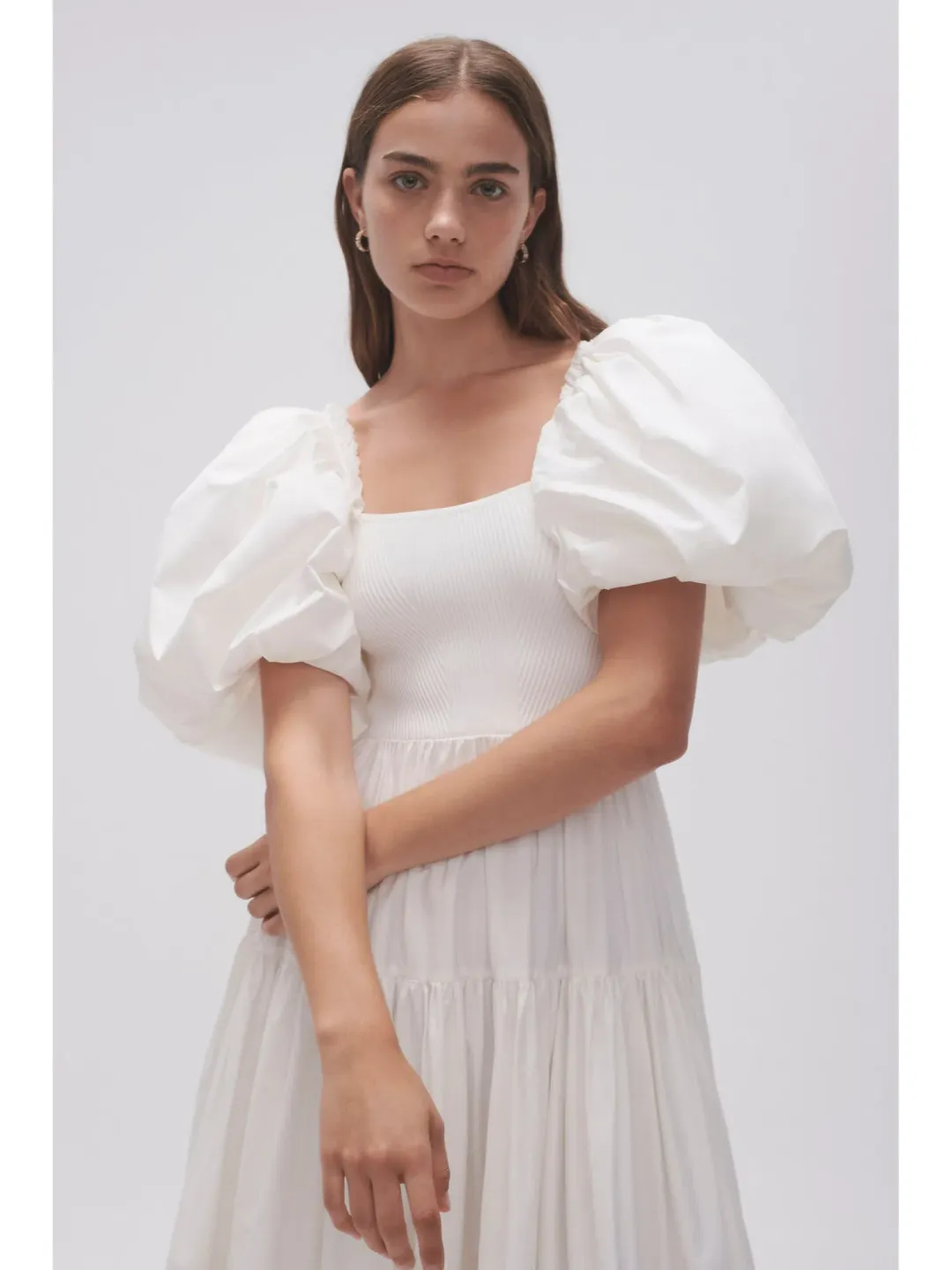 Aje Casa Puff Sleeve Midi Dress in Ivory Size AU 8 for rent on The Volte - main image