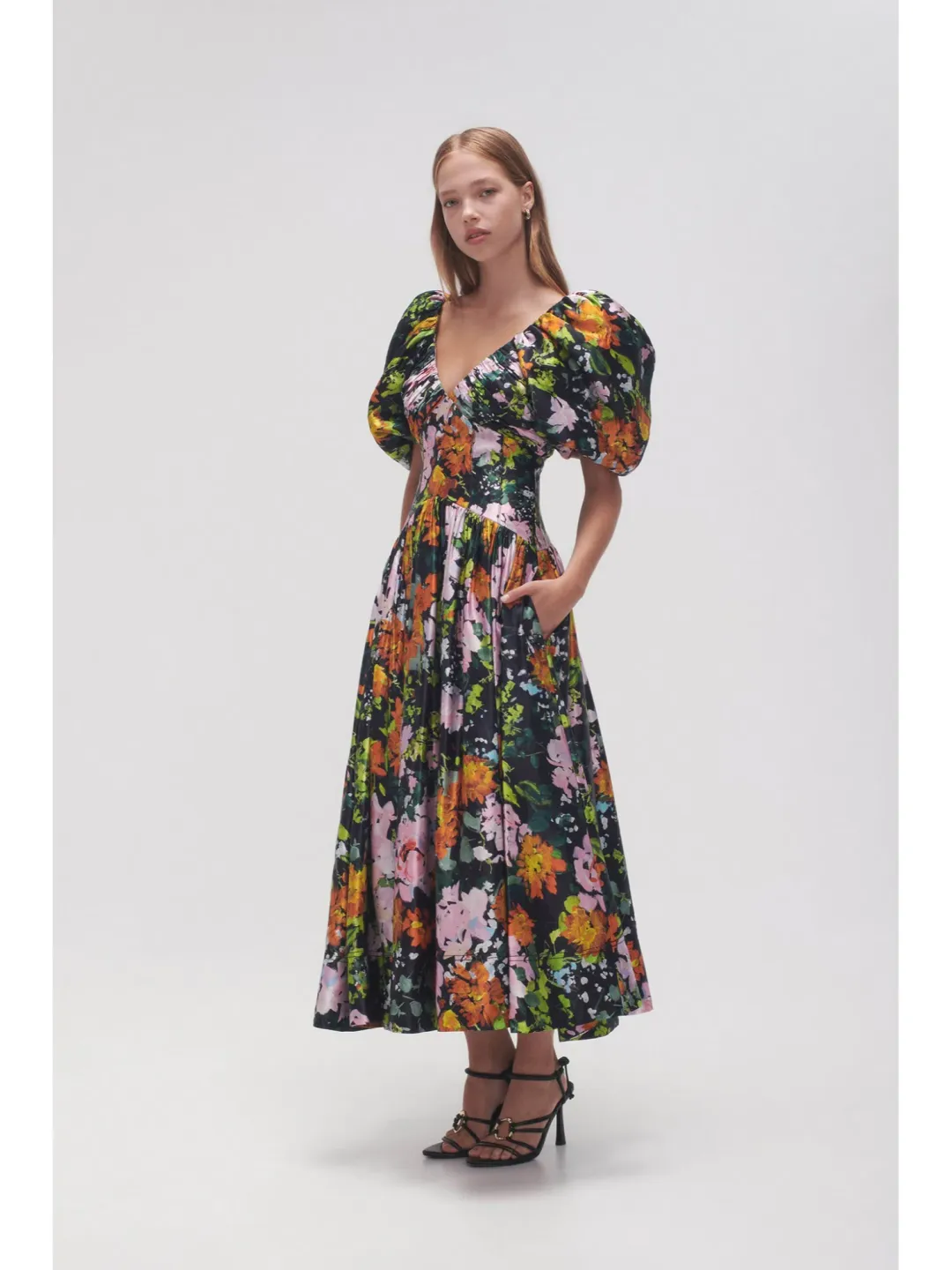 Aje Gabrielle Plunge Midi Dress Midnight Floral Size AU 8  for rent on The Volte - main image
