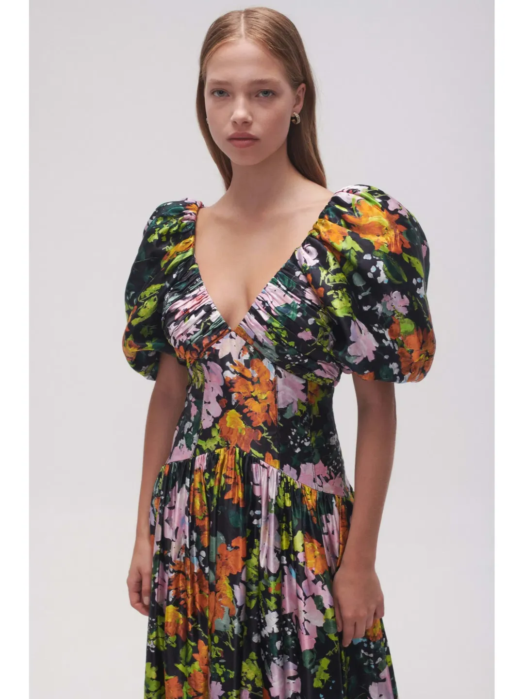 Aje Gabrielle Plunge Midi Dress Midnight Floral Size AU 8  for rent on The Volte - main image