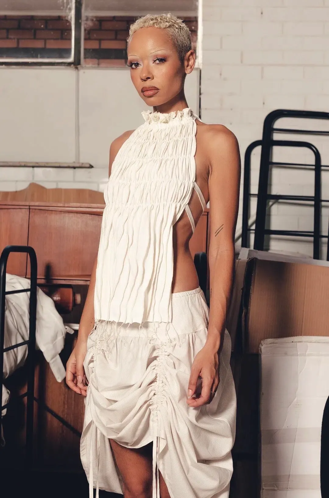 Oats The Label Seams Halter Top and Gather Skirt Set In Ivory Size AU 8 for rent on The Volte - main image