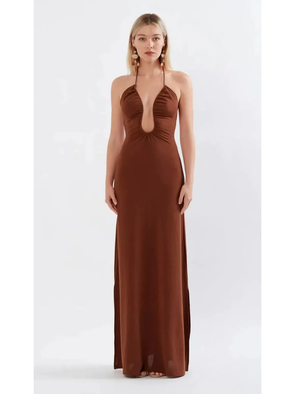 Sonya Moda Knitted Keyhole Dress In Spice Brown Size AU 8 for rent on The Volte - main image