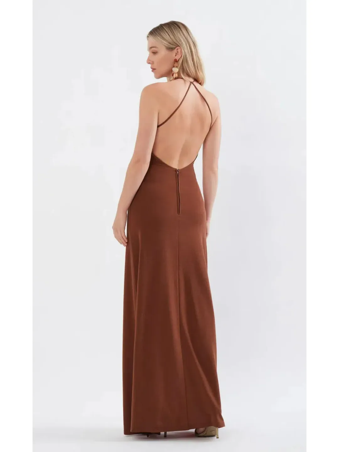 Sonya Moda Knitted Keyhole Dress In Spice Brown Size AU 8 for rent on The Volte - main image
