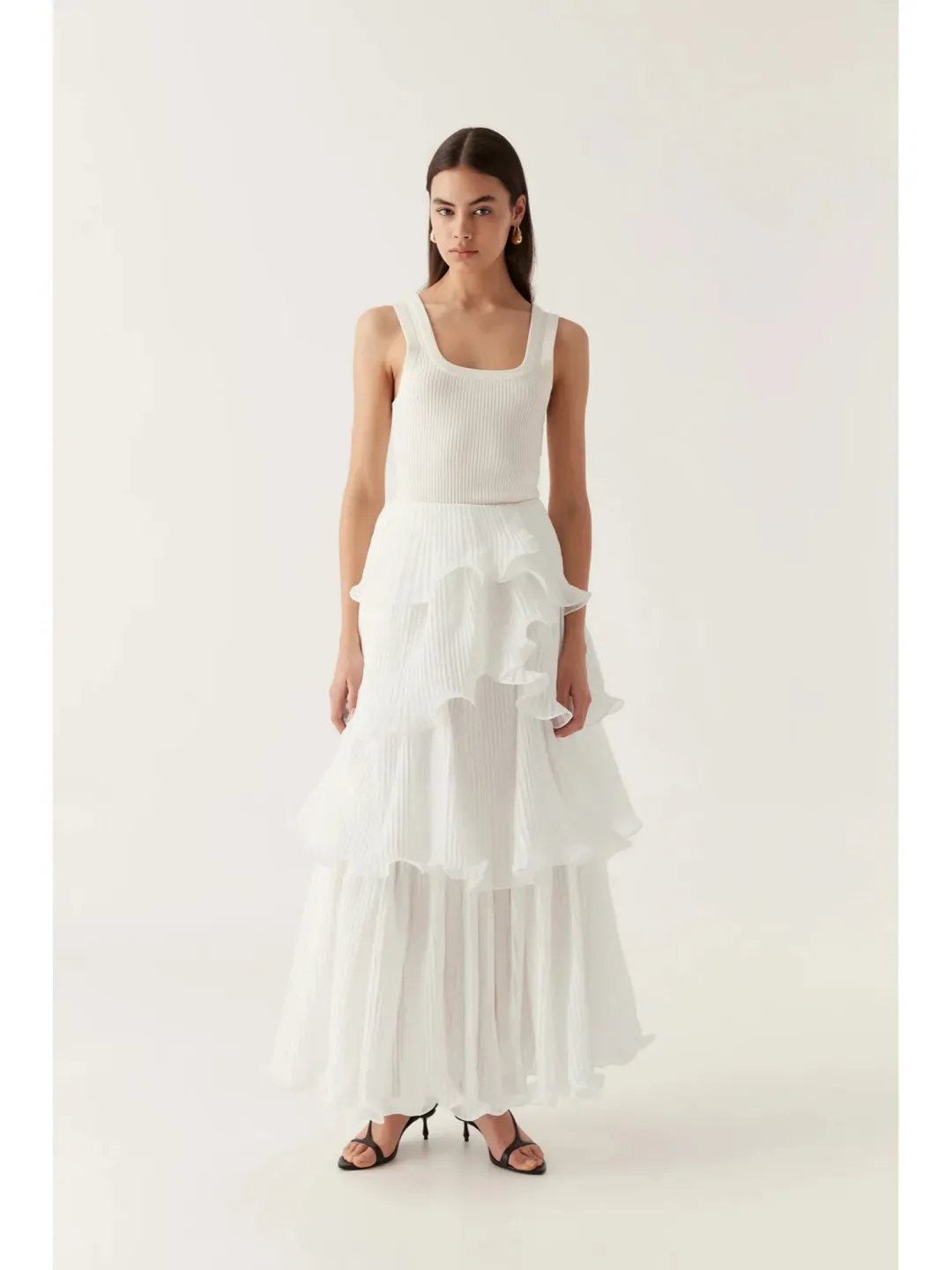 Aje Cosmos Tiered Maxi Skirt In White Size AU 8  for rent on The Volte - main image