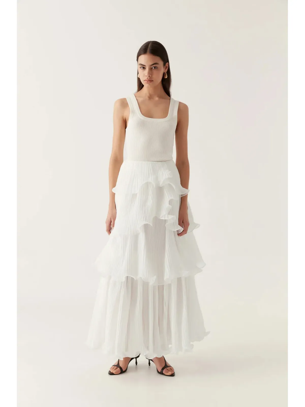 Aje Cosmos Tiered Maxi Skirt In White Size AU 8  for rent on The Volte - main image