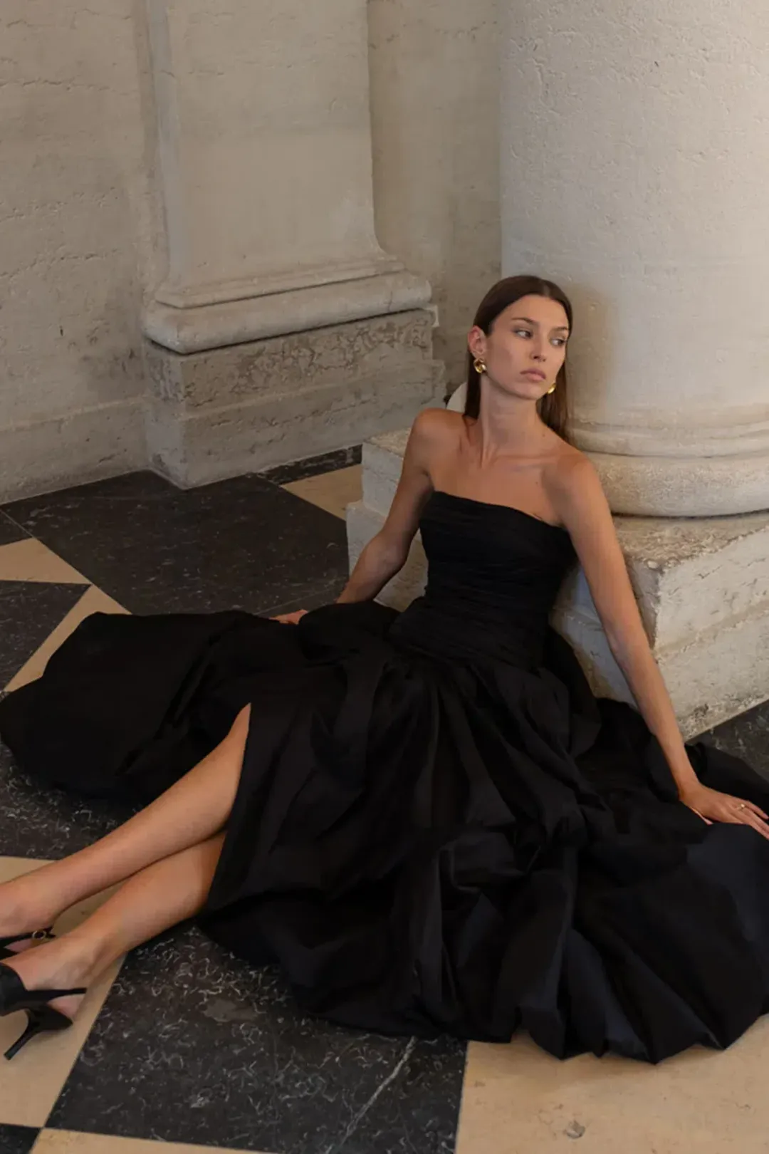 Aje Violette Bubble Hem Maxi Dress Black Size AU 8 for rent on The Volte - main image