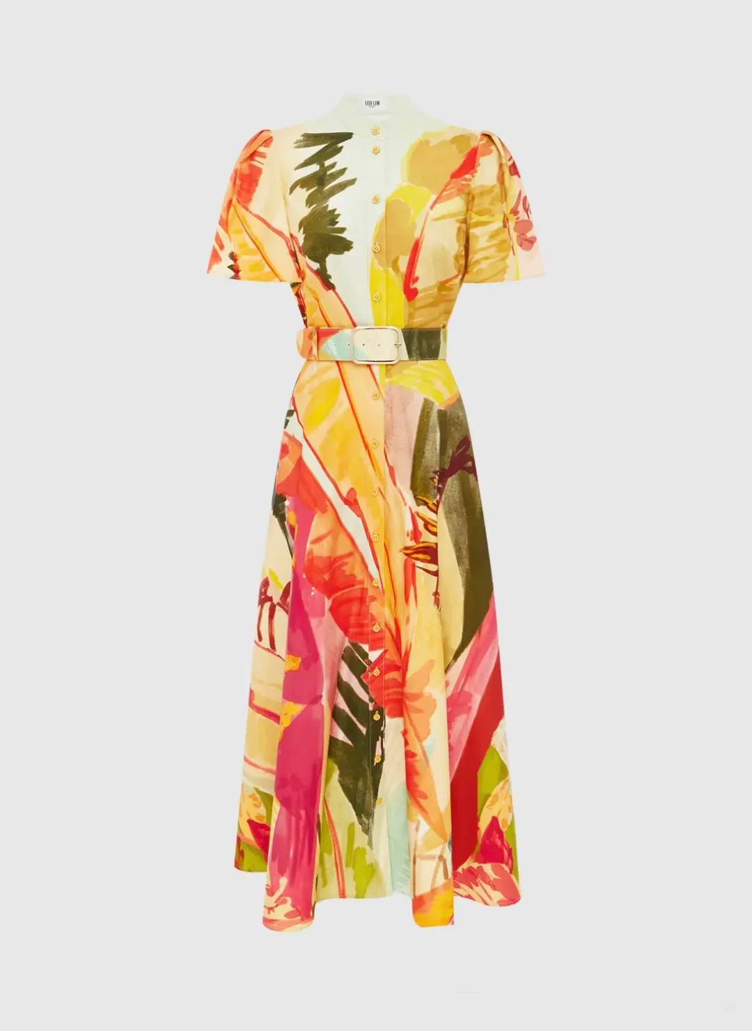 Leo Lin Bianca Short Sleeve Midi Dress Rainforest Print Size AU 12  for rent on The Volte - main image
