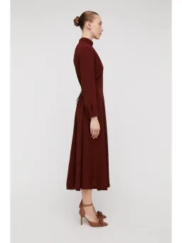 Scanlan Theodore Silk Gather Neck Dress in Burgundy Size AU 6 for rent on The Volte - image 4