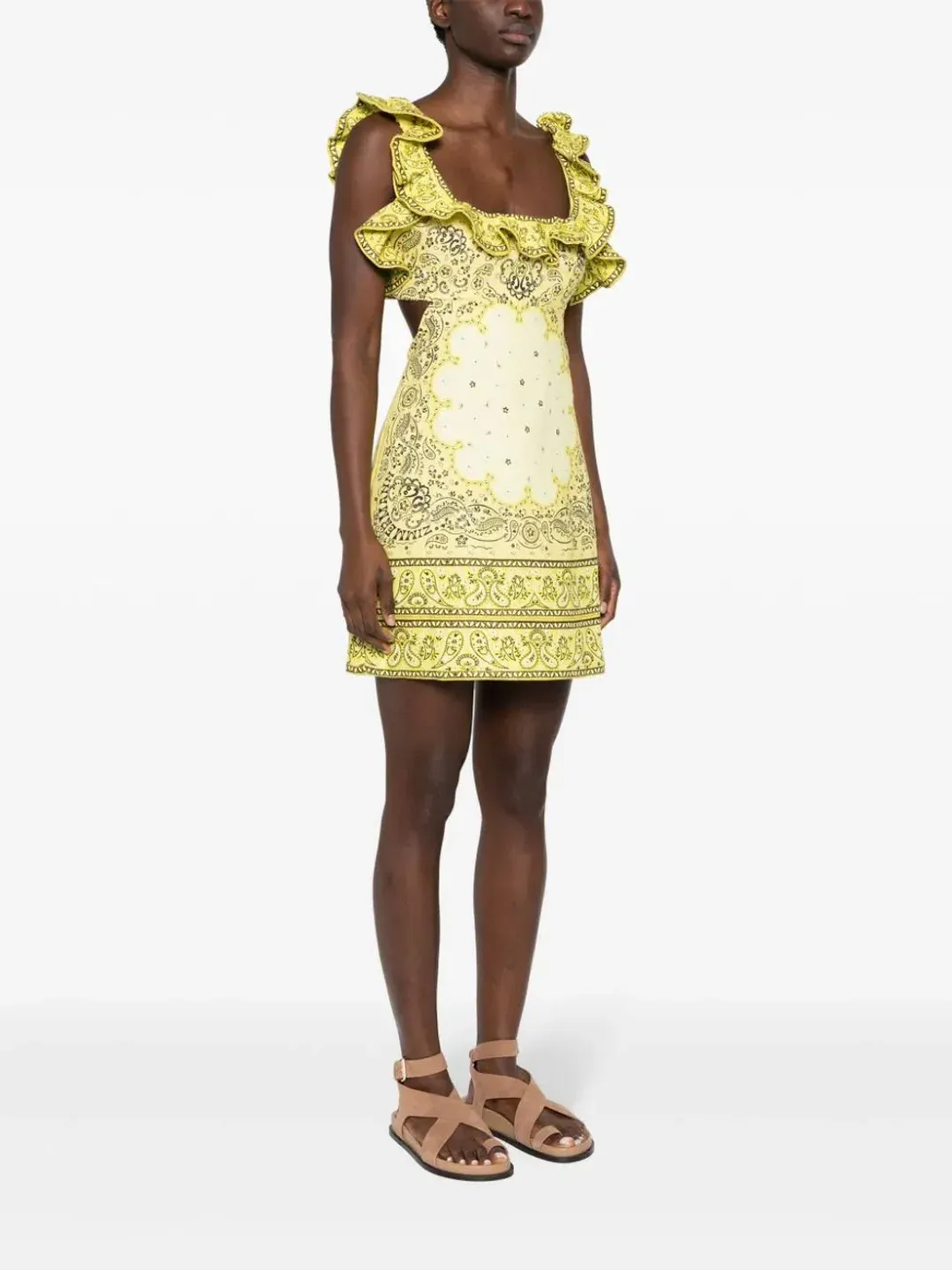 Zimmermann Matchmaker Frilled Mini Dress Yellow Bandana Size 0 / AU 8 for rent on The Volte - main image