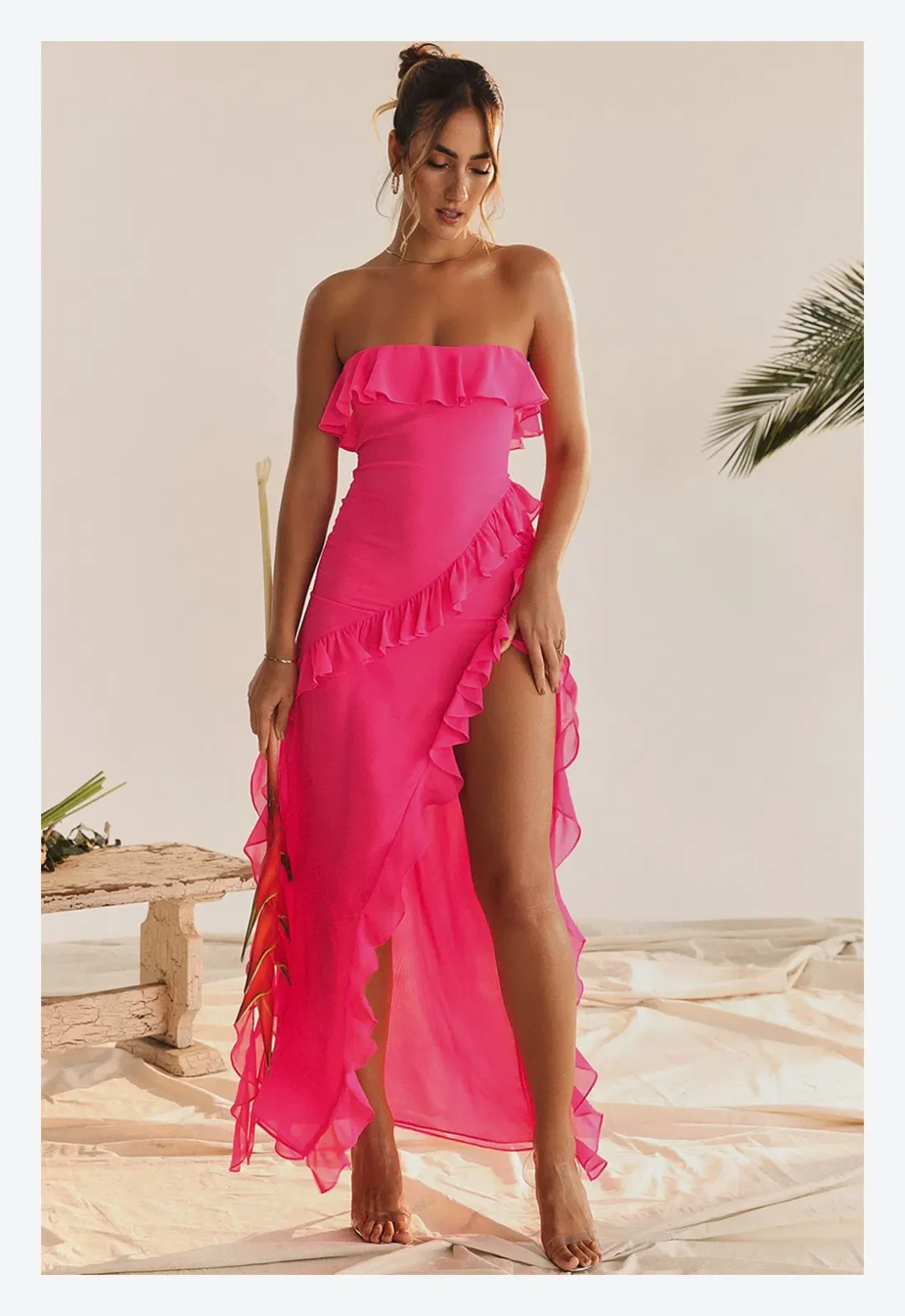 House of CB Sarina Ruffle Maxi Dress Pink Size L/ AU 12 for rent on The Volte - main image