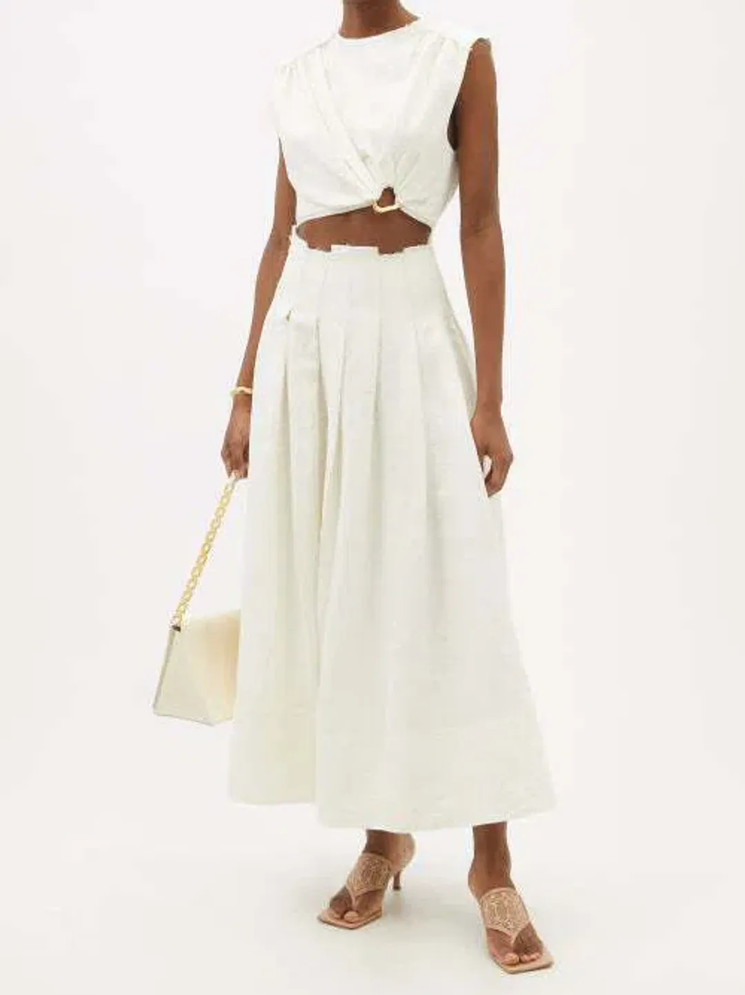 Aje Byblos Ring Cropped Top and Apres Midi Skirt Set Ivory Size 10 for rent on The Volte - main image
