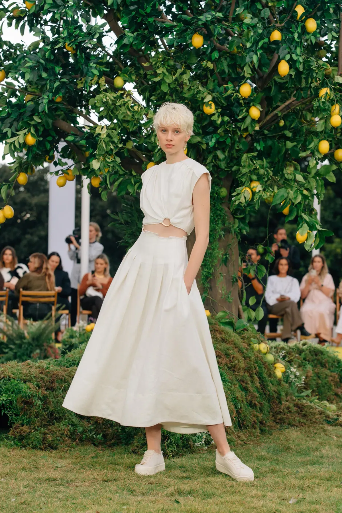 Aje Byblos Ring Cropped Top and Apres Midi Skirt Set Ivory Size 10 for rent on The Volte - main image