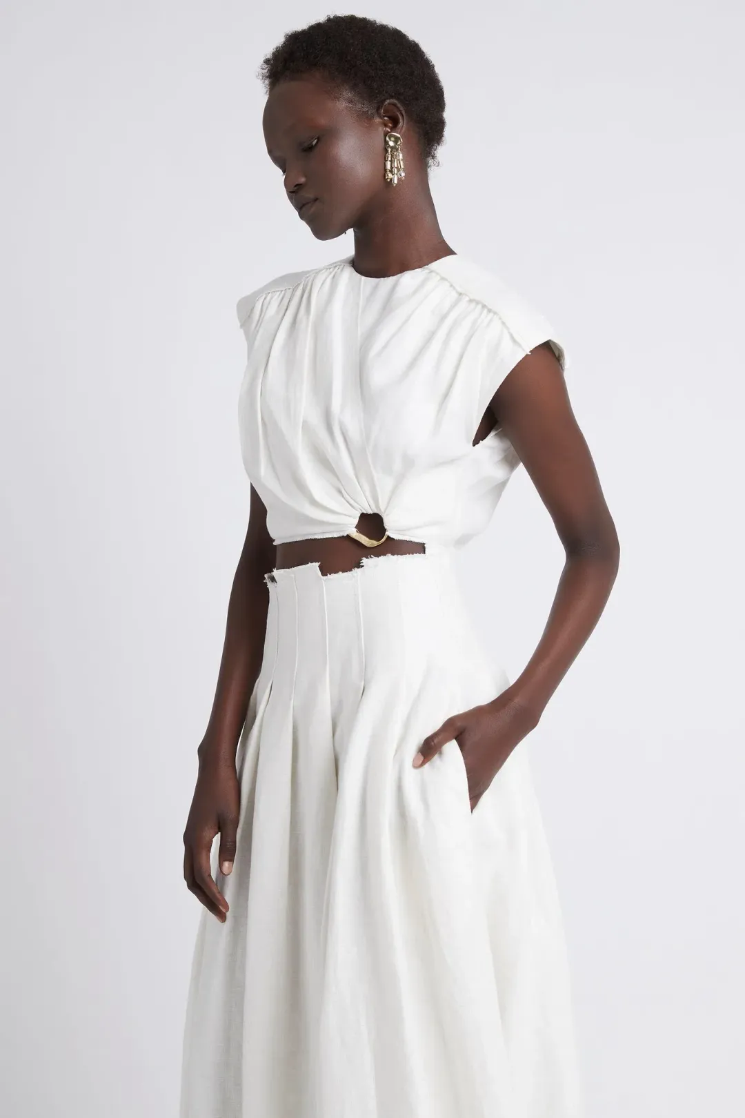 Aje Byblos Ring Cropped Top and Apres Midi Skirt Set Ivory Size 10 for rent on The Volte - main image