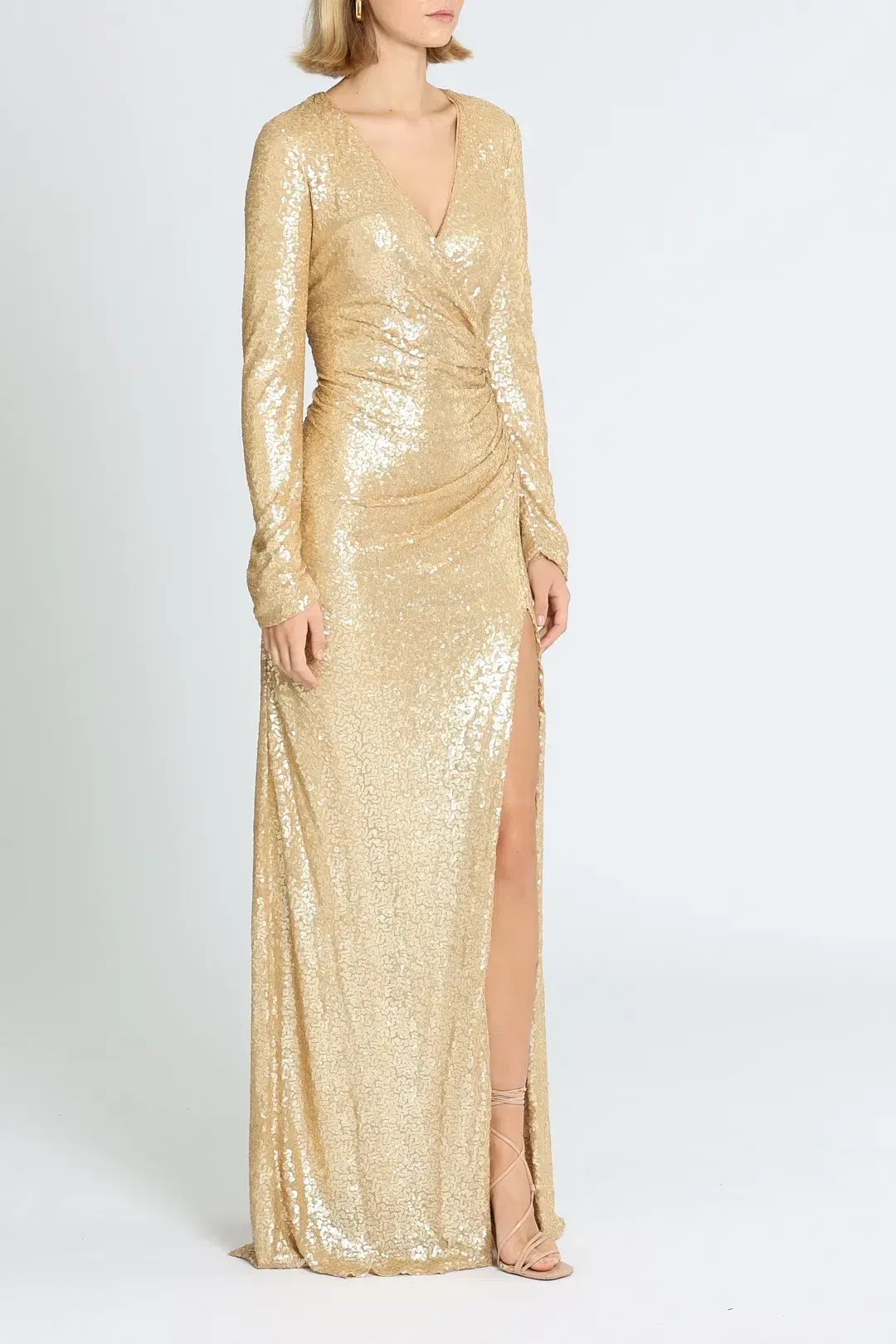 Tadashi Shoji Angelique Drape Gown Gold Size 12 for rent on The Volte - main image