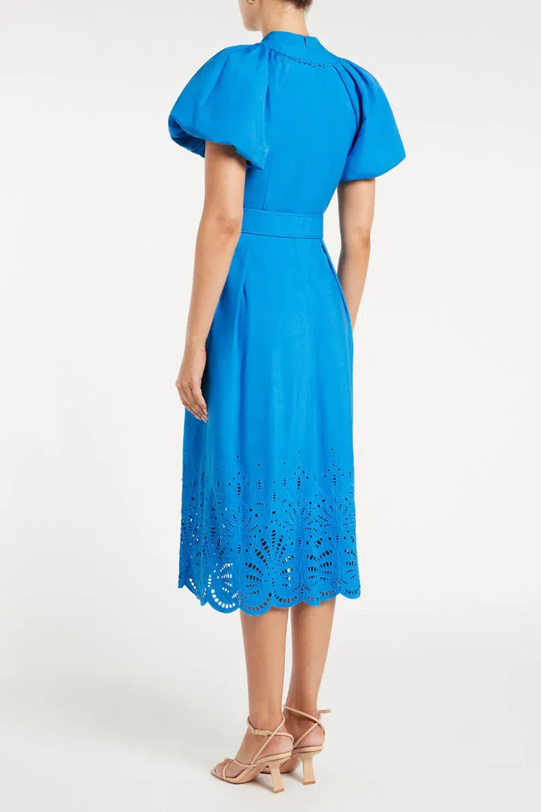 Rebecca Vallance Isidora Puff Sleeve Midi Dress Blue Size 8 for rent on The Volte - main image