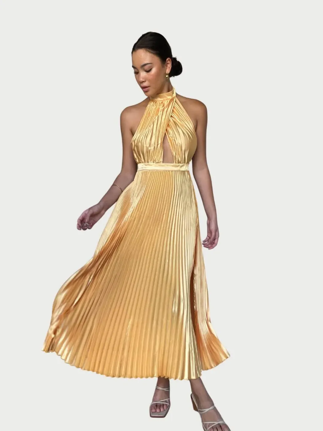 L'Idee Renaissance Split Gown Mango Gold Size 8 for rent on The Volte - main image