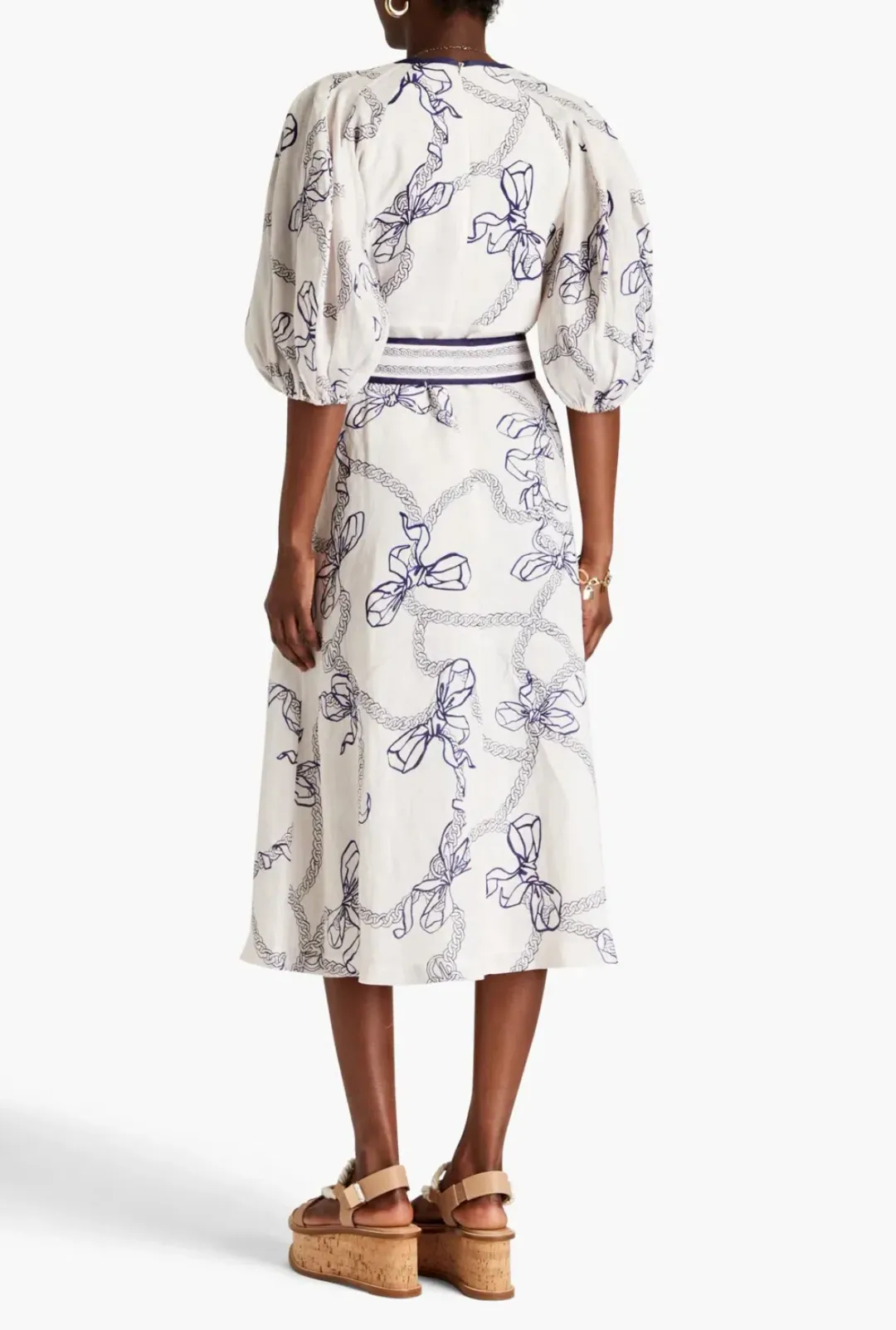 Zimmermann Day Midi Dress Navy Bow Size 0 / AU 8 for rent on The Volte - main image