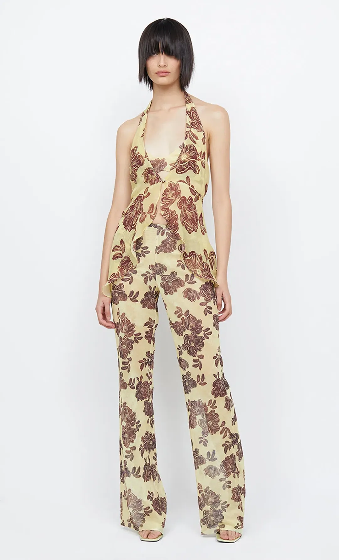 Bec & Bridge Malibu Bay Halter in Size 8 and Priya Pant in Size 10 Citrus Plum Floral   for rent on The Volte - main image