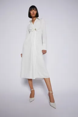 Scanlan Theodore Drape Gold Trim Dress White Size 10 for rent on The Volte - image 1
