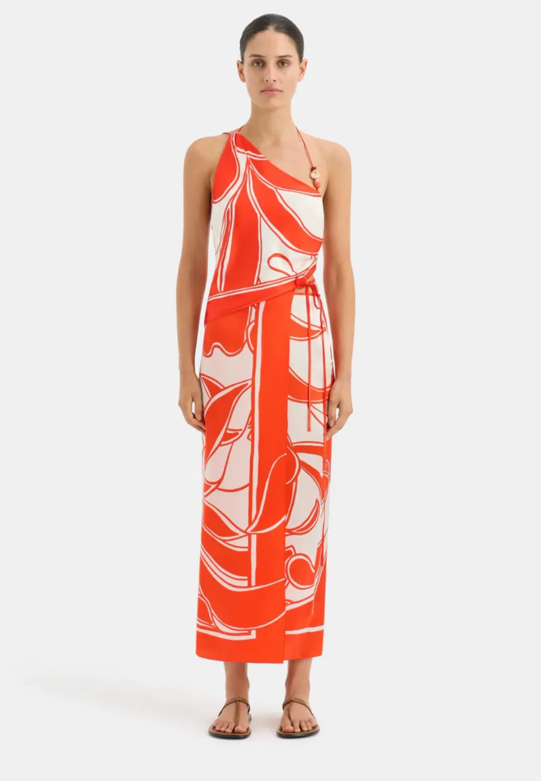 Sir the Label Ramona Asymmetric Top and Wrap Skirt Set Orange Print Size 0P/ AU 6 for rent on The Volte - main image