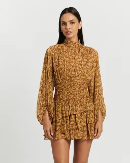 Shona Joy Sunset Long Sleeve Ruched Mini Dress Floral Size 8 for rent on The Volte - image 2