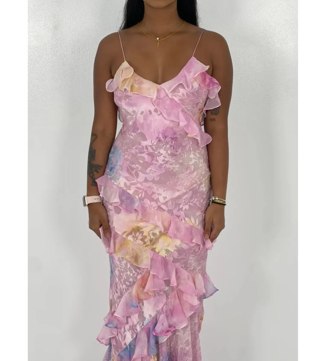 LoveShackFancy Rialto Floral Chiffon Maxi Dress Candy Sparkle Size XXS/AU 4 for rent on The Volte - main image