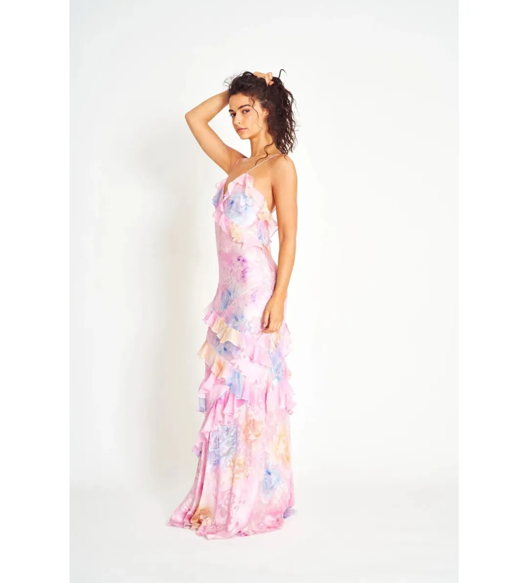 LoveShackFancy Rialto Floral Chiffon Maxi Dress Candy Sparkle Size S/AU 8 for rent on The Volte - main image