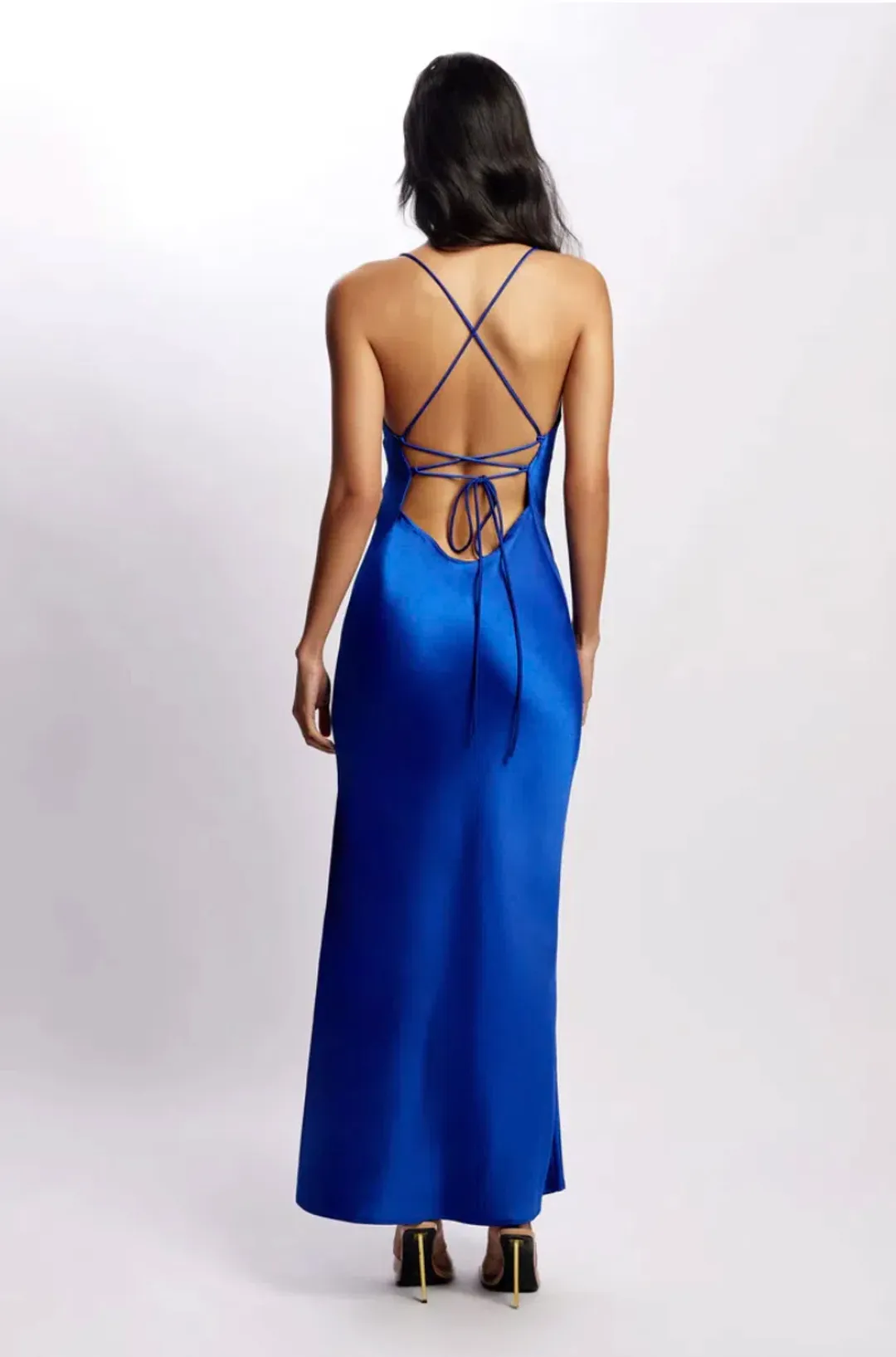 MESHKI Sydney Straight Neck Slip Maxi Dress Cobalt Blue in Size M / AU 10 for rent on The Volte - main image