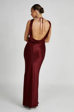 MESHKI Angelique Satin Cowl Back Maxi Dress Berry in Size S / AU 8 for rent on The Volte - image 2