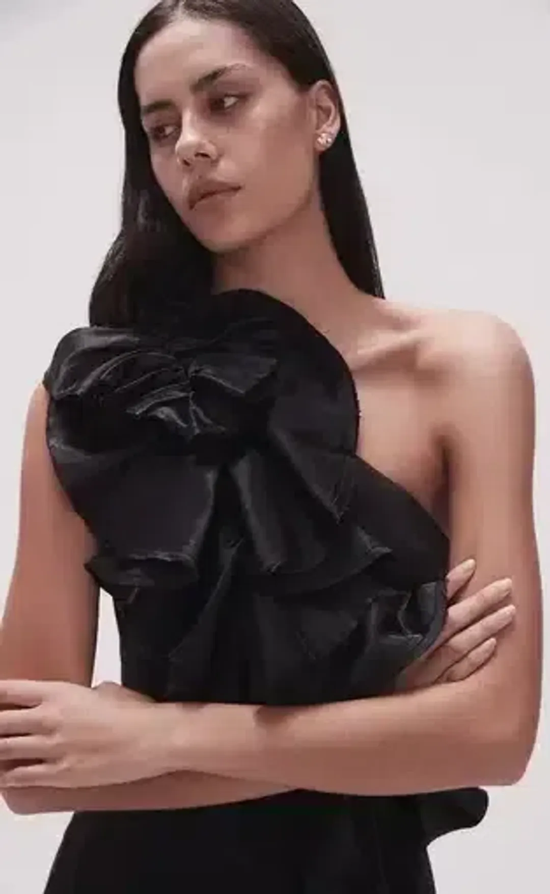 Aje Adelia Ruffle Midi Dress Black Size 10 for rent on The Volte - main image