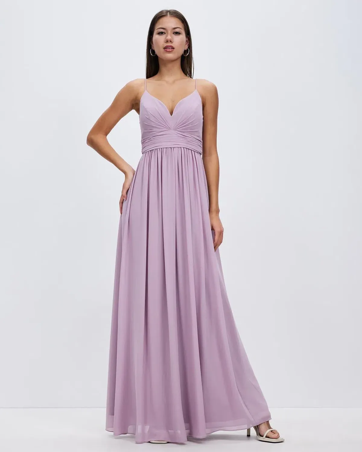 Bariano Deschamps V Neck A Line Gown Lilac Size 8  for rent on The Volte - main image