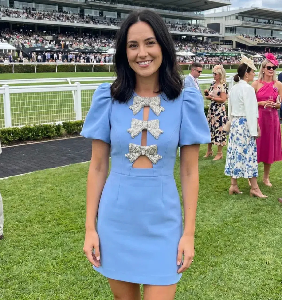 Rebecca Vallance Juliana Puff Sleeve Mini Dress Blue  for rent on The Volte - main image