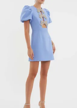 Rebecca Vallance Juliana Puff Sleeve Mini Dress Blue  for rent on The Volte - image 4