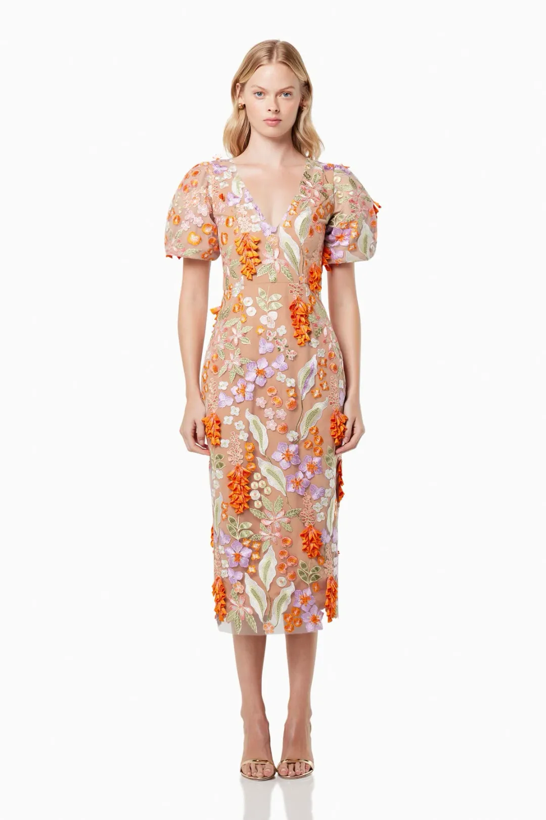 Elliatt Remix 3D Floral Midi Dress Multi Size M / AU 10 for rent on The Volte - main image
