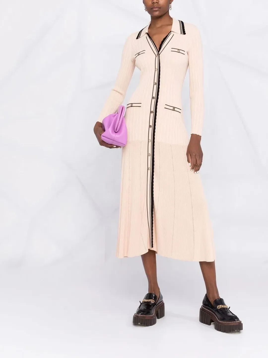 Sandro Alexandrine Ribbed Knit Midi Dress Beige Size 6 AU for rent on The Volte - main image