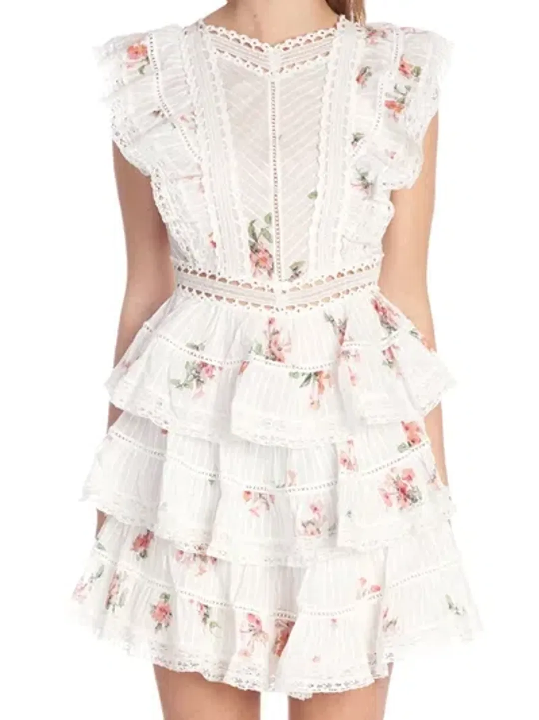 Zimmermann Heathers Pintuck Frill Short Dress In Floating Bouquet Size 6 for rent on The Volte - main image