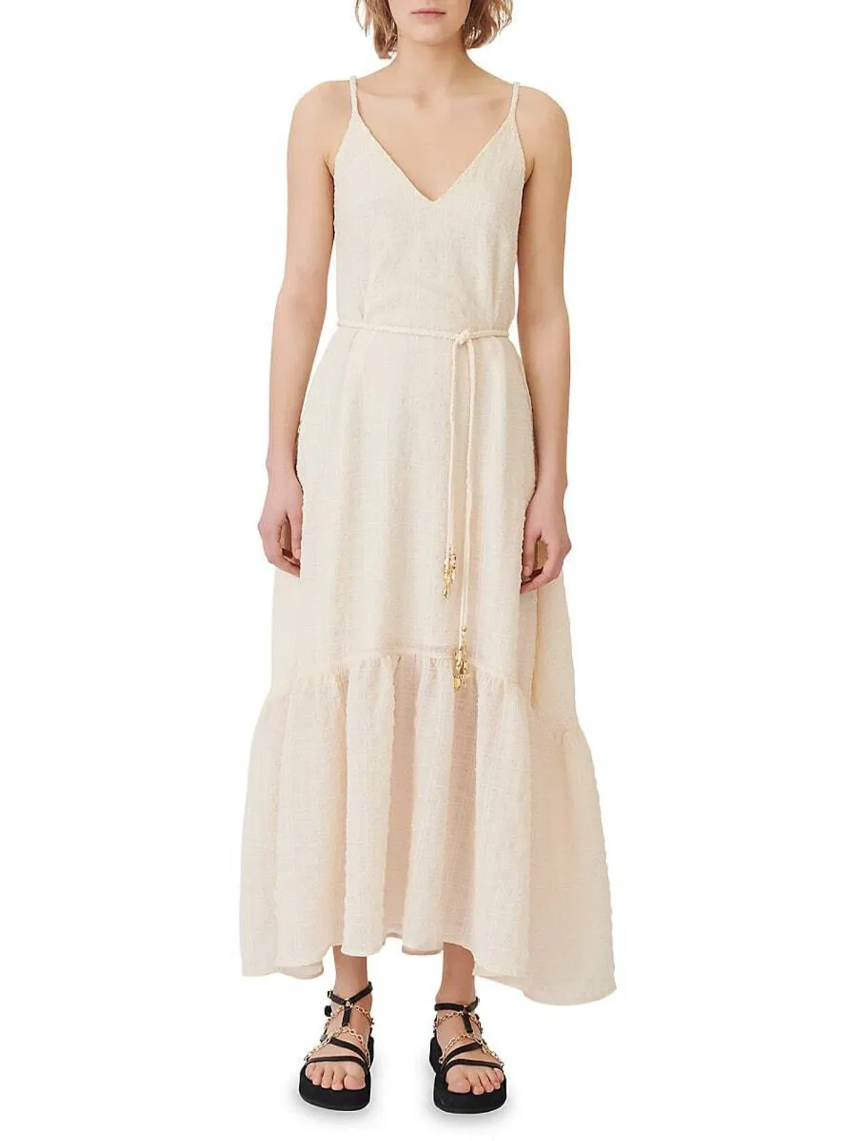 Maje Rolio Strappy Woven Maxi Dress Ecru Cream Size 34 / AU 6 for rent on The Volte - main image