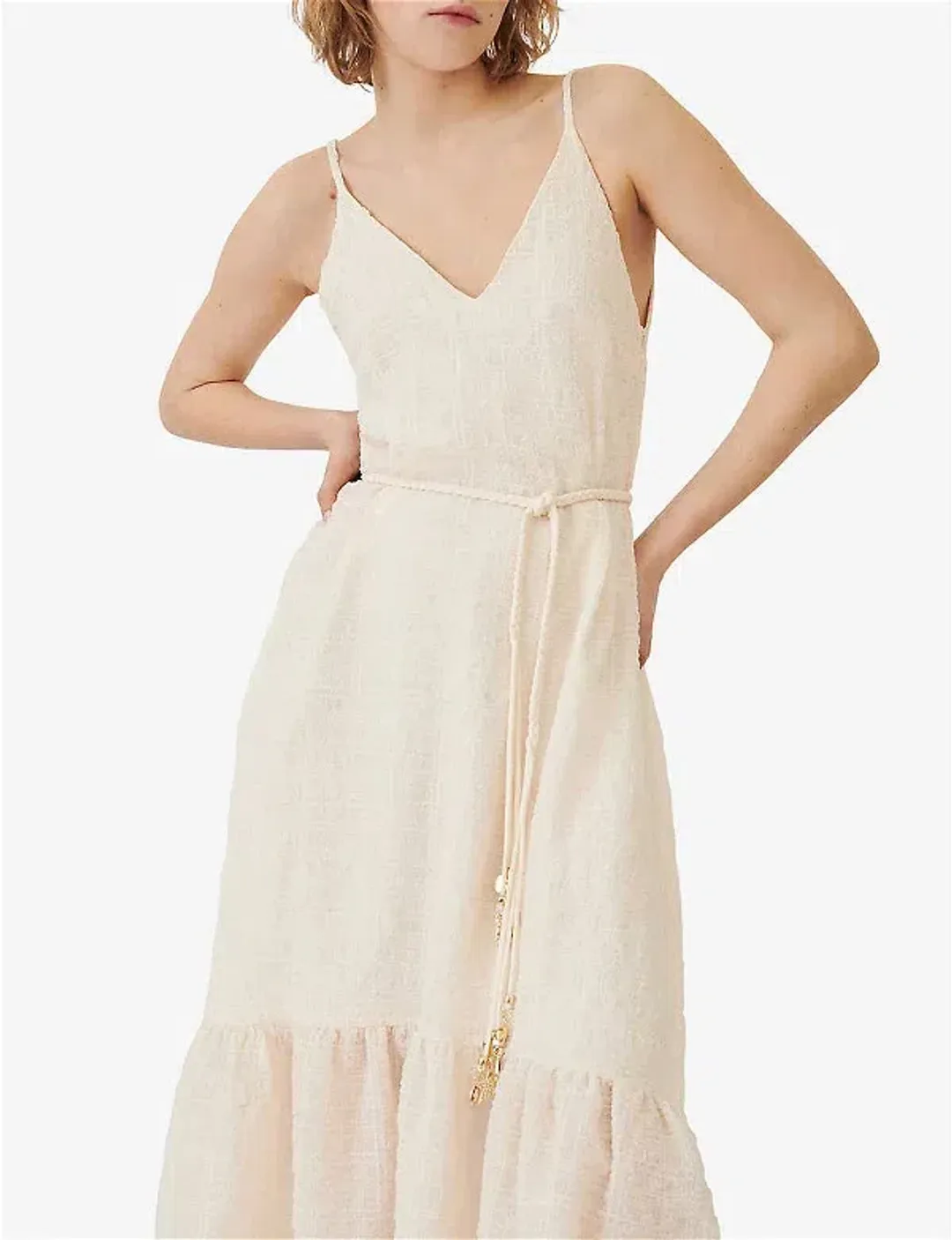 Maje Rolio Strappy Woven Maxi Dress Ecru Cream Size 34 / AU 6 for rent on The Volte - main image
