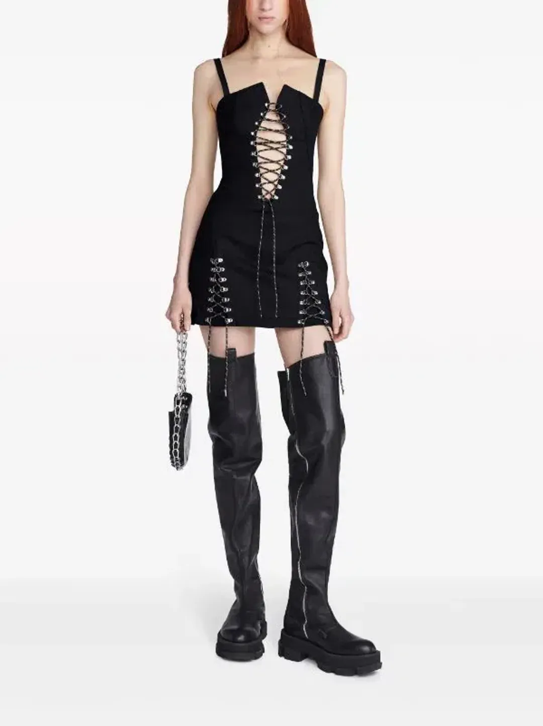 Dion Lee Hiking Laced Mini Dress Black Size 10 for rent on The Volte - main image