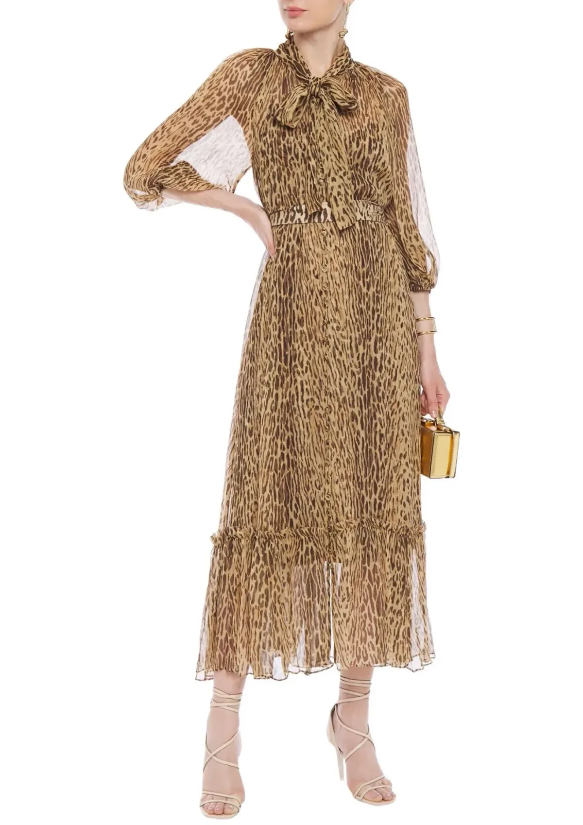 Zimmermann Espionage Tie Neck Silk Midi Dress Leopard Print Size 1 / AU 10 for rent on The Volte - main image