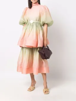 Zimmermann Postcard Puff Sleeve Midi Dress Ombre Watermelon Size 1 / AU 10 for rent on The Volte - image 1