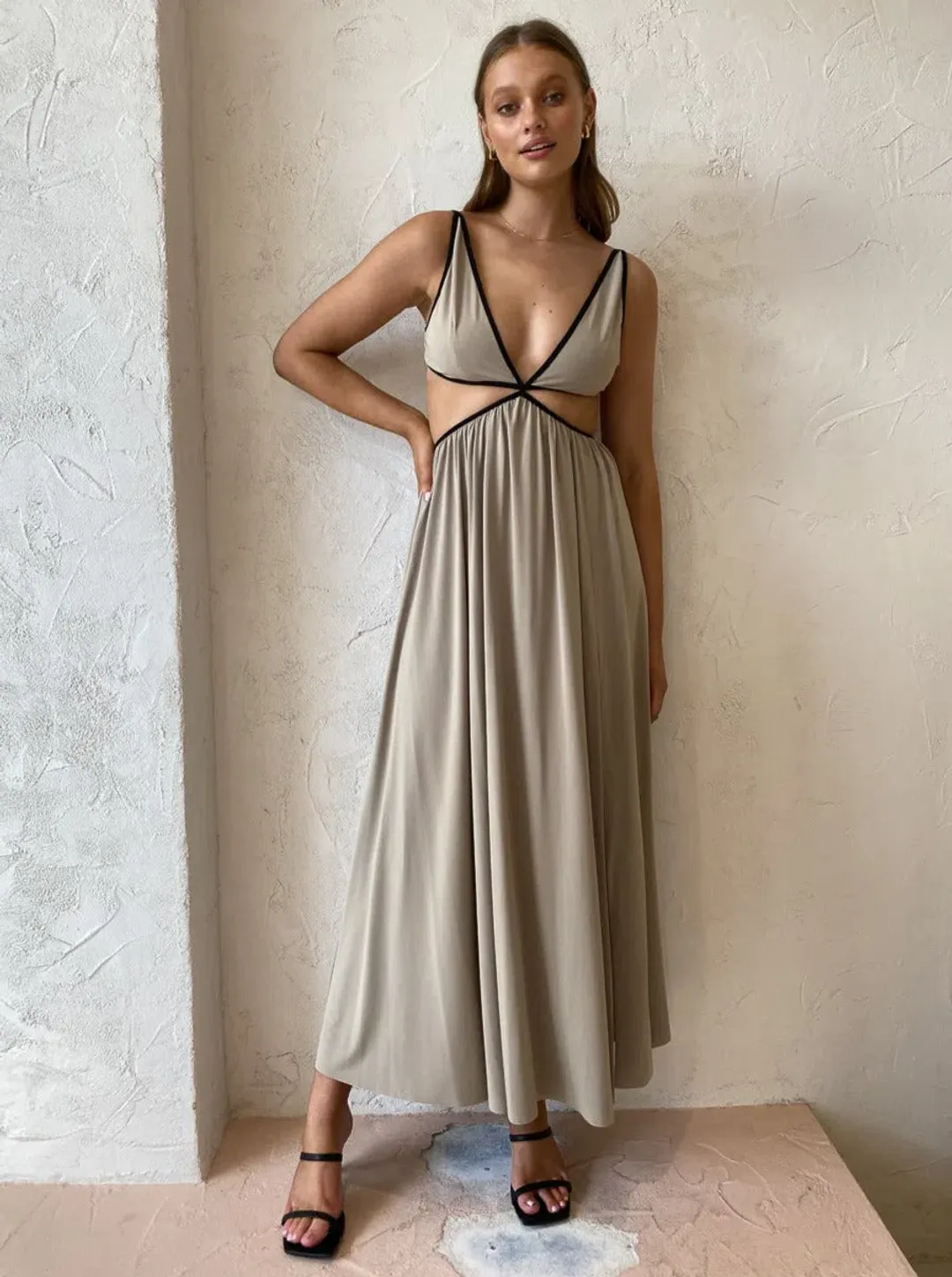 Bec & Bridge Sesame Cut Out Maxi Dress Sesame Beige Size 8 for rent on The Volte - main image