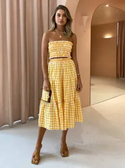 Steele Paradise Crop Top and Erica Skirt Set Papaya Check Size XS / AU 6 for rent on The Volte - image 4