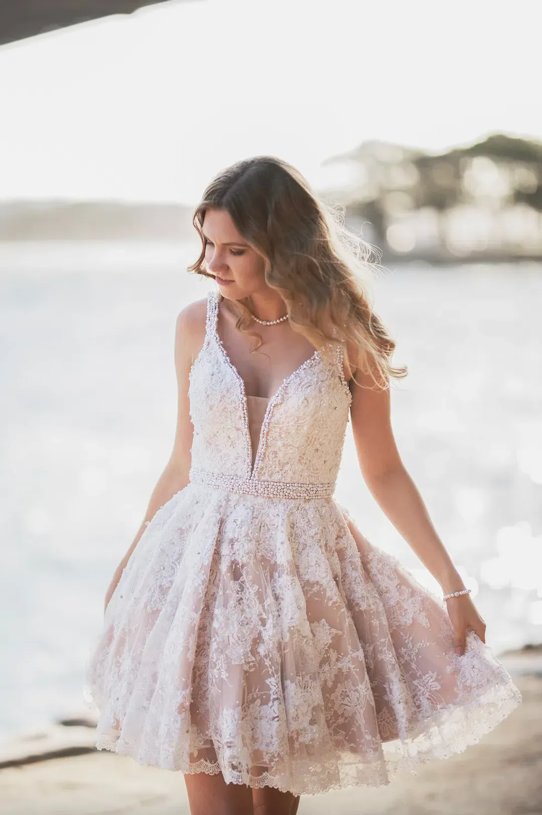Sherri Hill 50656 Lace Mini Dress White Size 6 for rent on The Volte - main image