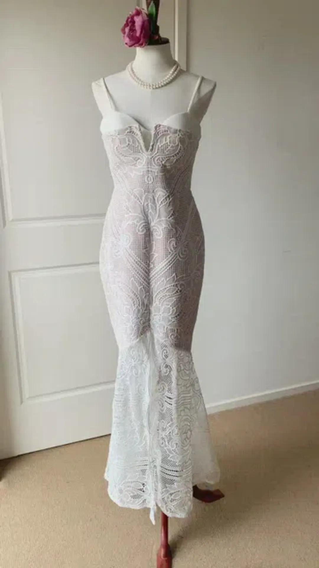 Sheike Lunar Lace Maxi Dress Ivory Size 14 for rent on The Volte - main image